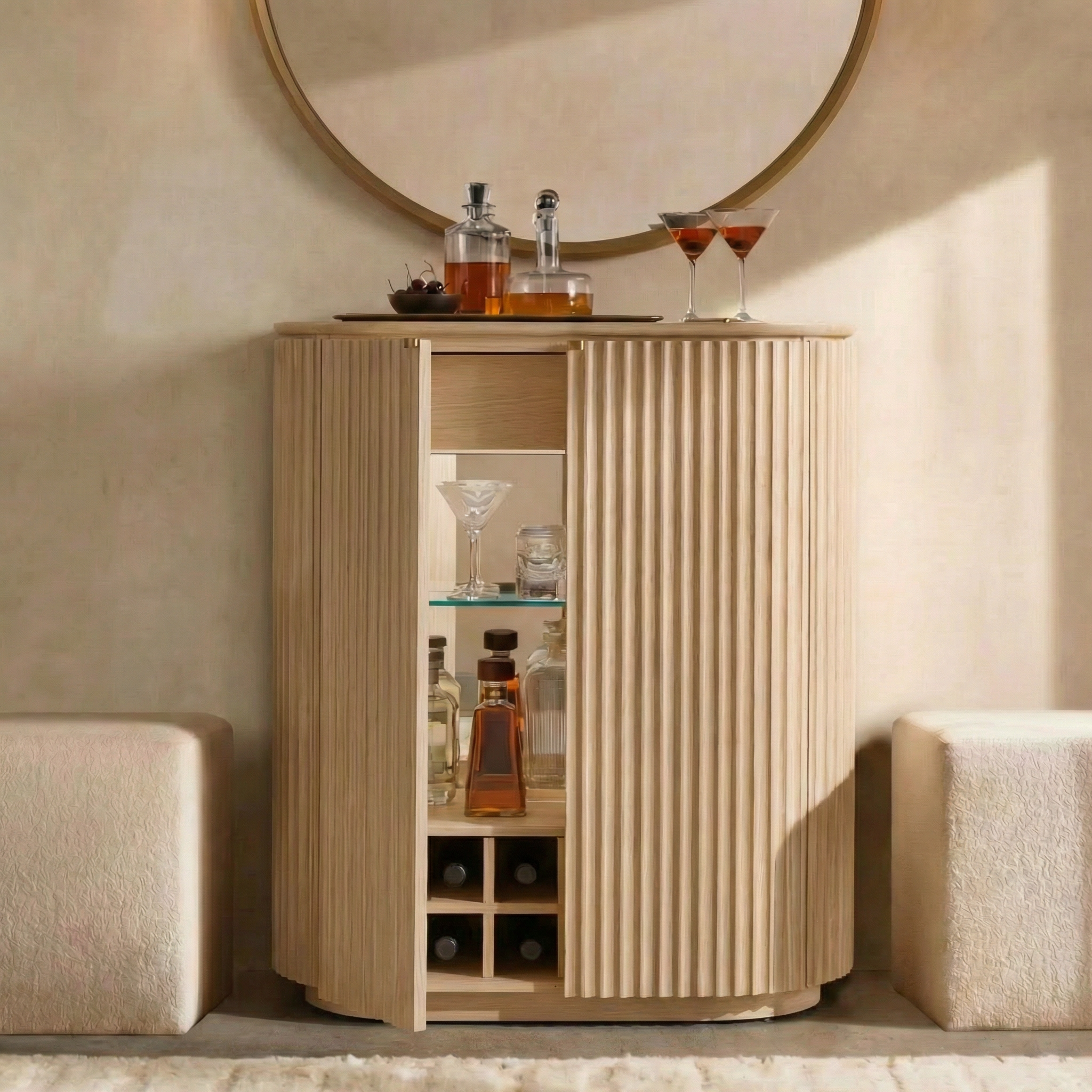 Claire White Oak Wooden Bar Console