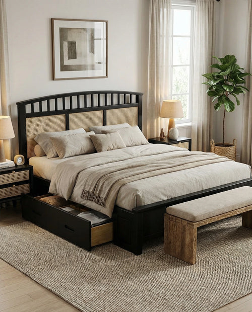 Karo Hazeranlı Wooden Bedstead &amp; Nightstand