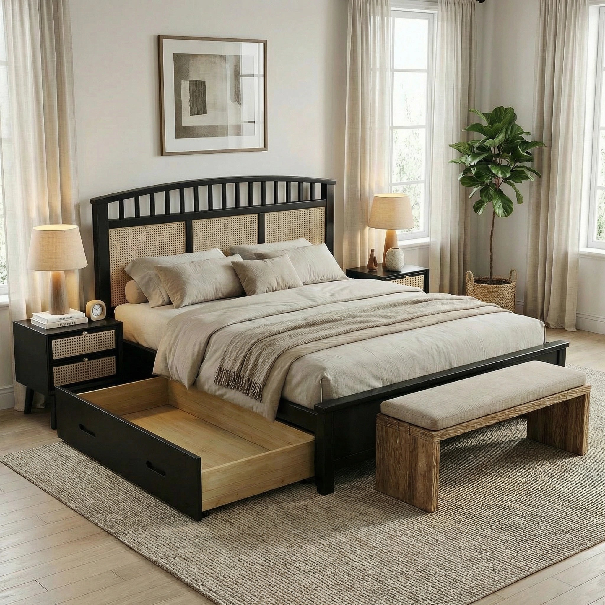 Karo Hazeranlı Ahşap Karyola & Komodin