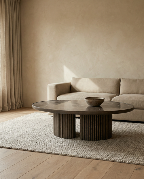 Moon Mermer  Detaylı  Yuvarlak Sehpa