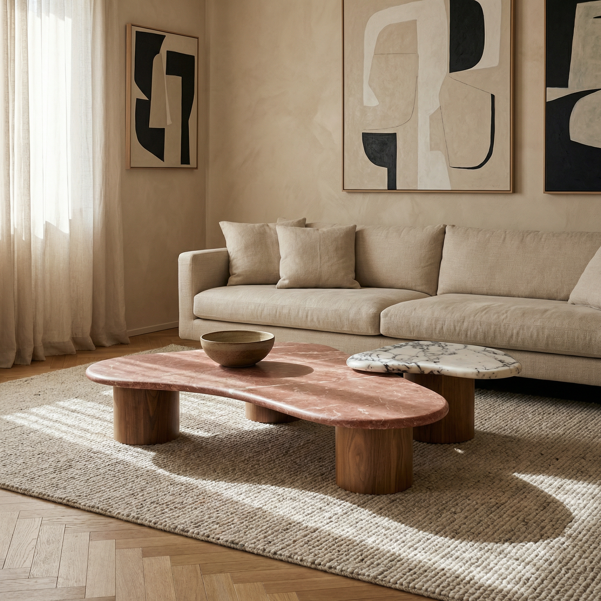 Rosy Couchtisch aus Granit, Marmor und Holz