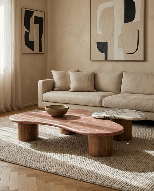 Rosy Granit Mermer & Ahşap Orta Sehpa