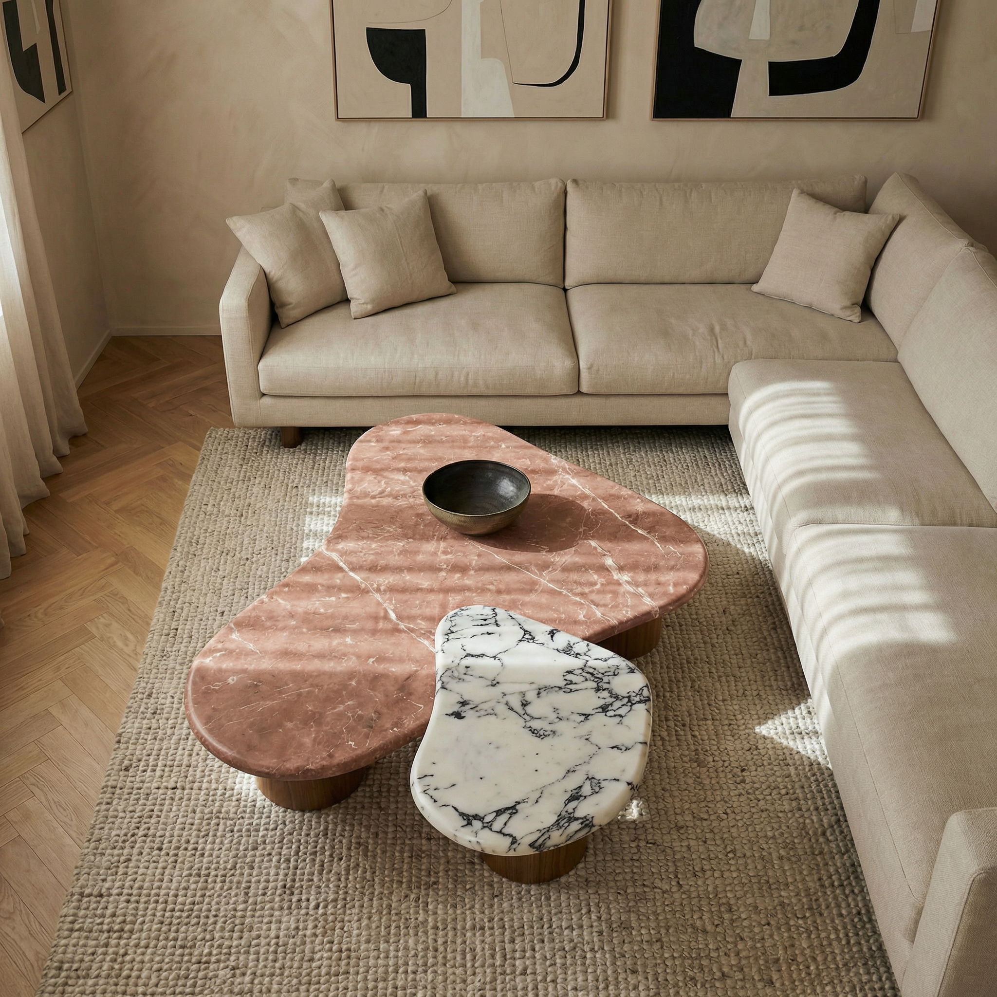 Rosy Couchtisch aus Granit, Marmor und Holz