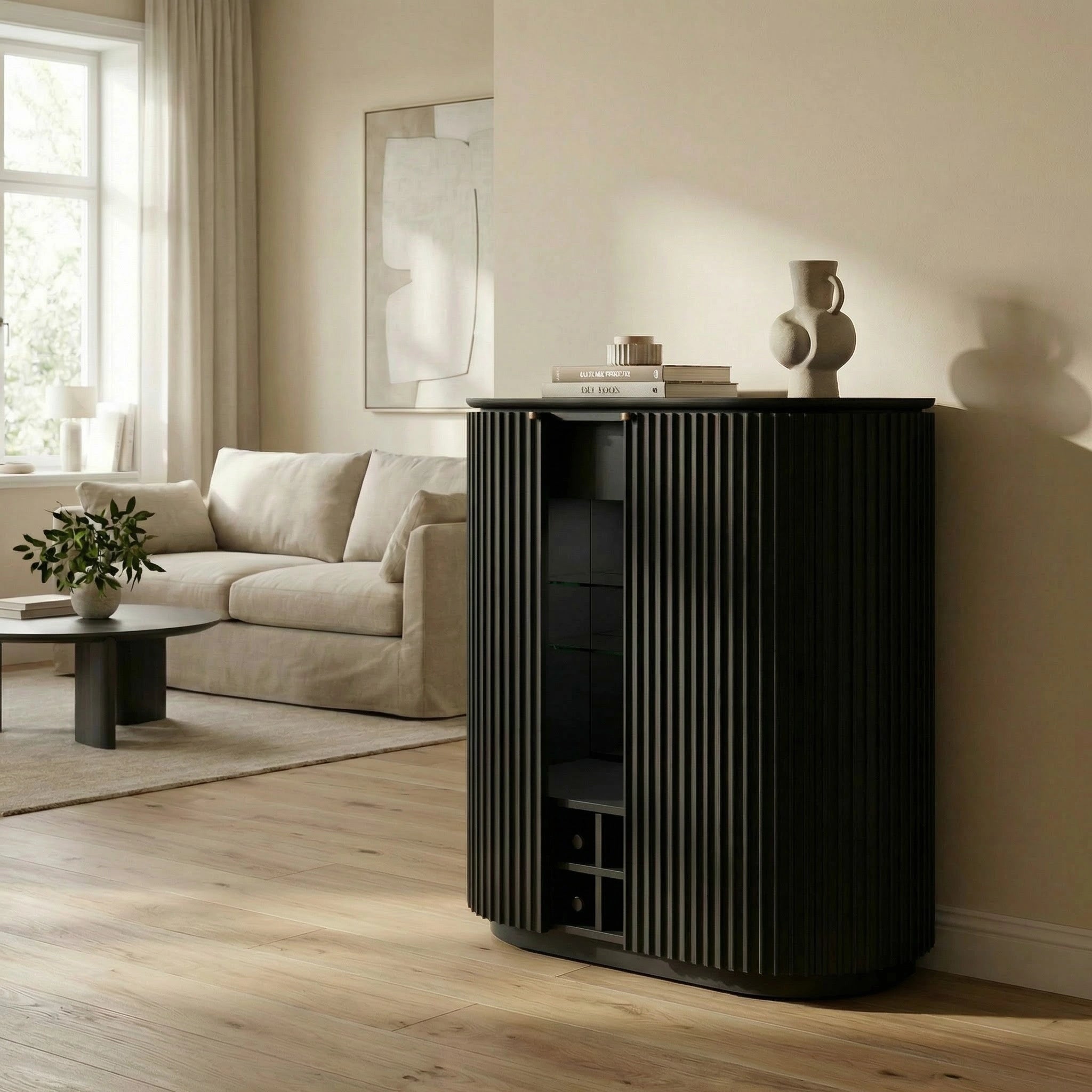 Barkonsole „Claire“ aus schwarzem Eichenholz