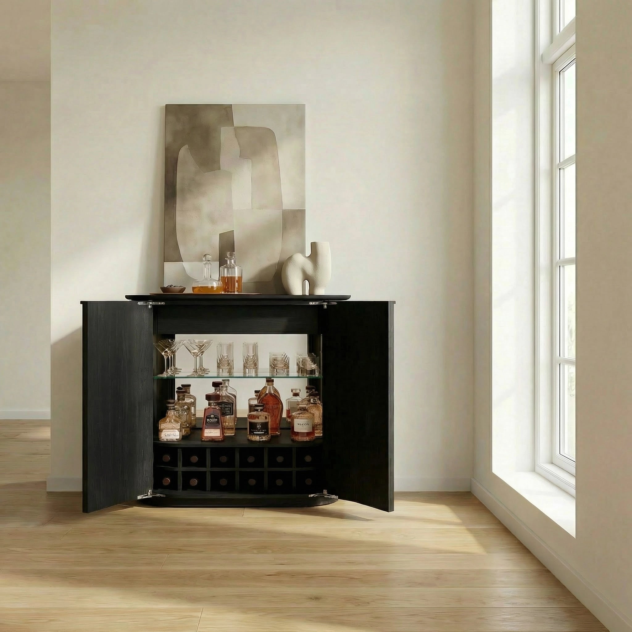 Barkonsole „Claire“ aus schwarzem Eichenholz