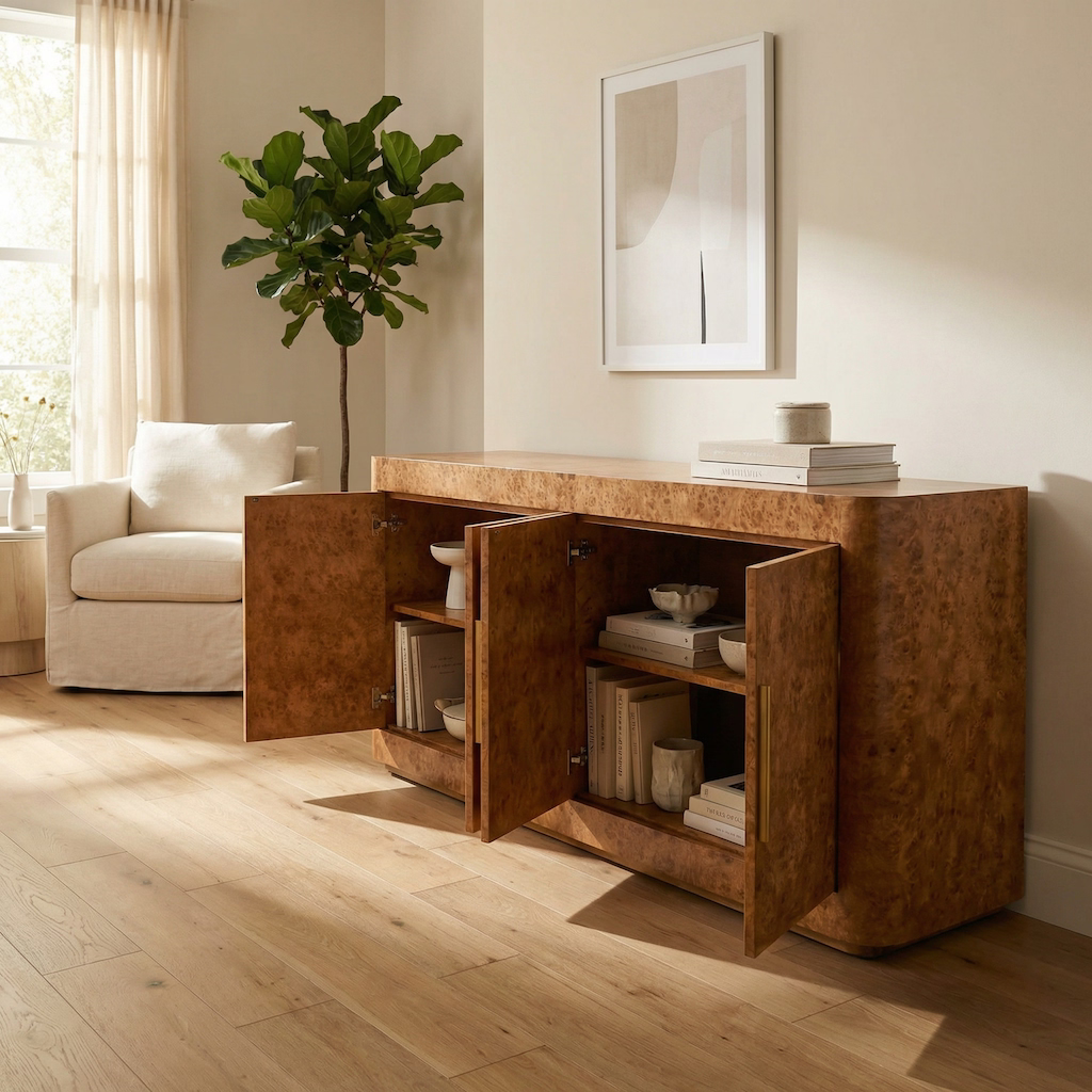 Dante burl wooden TV console with 4 doors