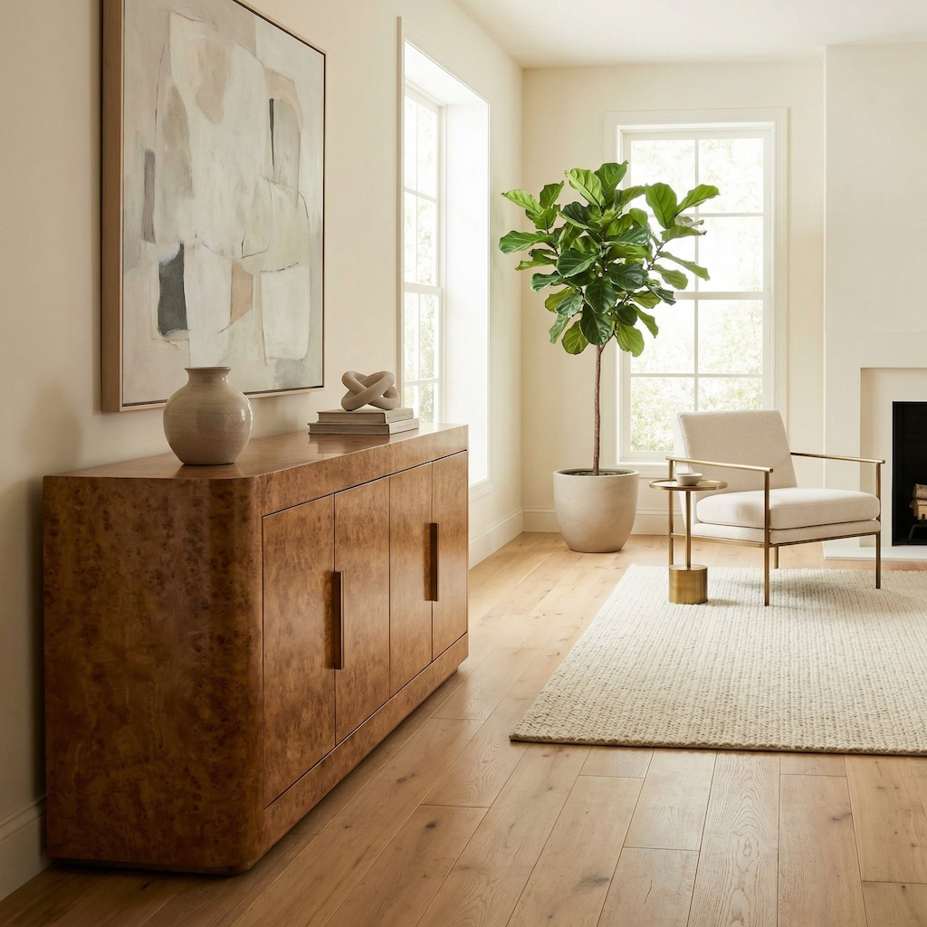 Dante burl wooden TV console with 4 doors