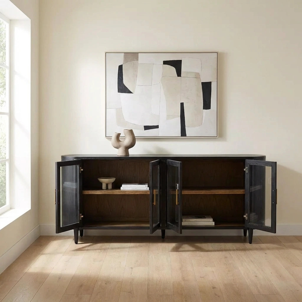 Line Cam Kapaklı Meşe Konsol