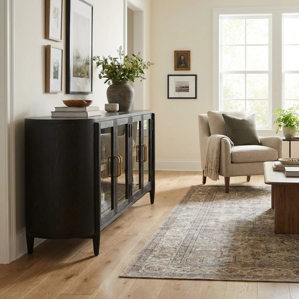 Line Cam Kapaklı Meşe Konsol