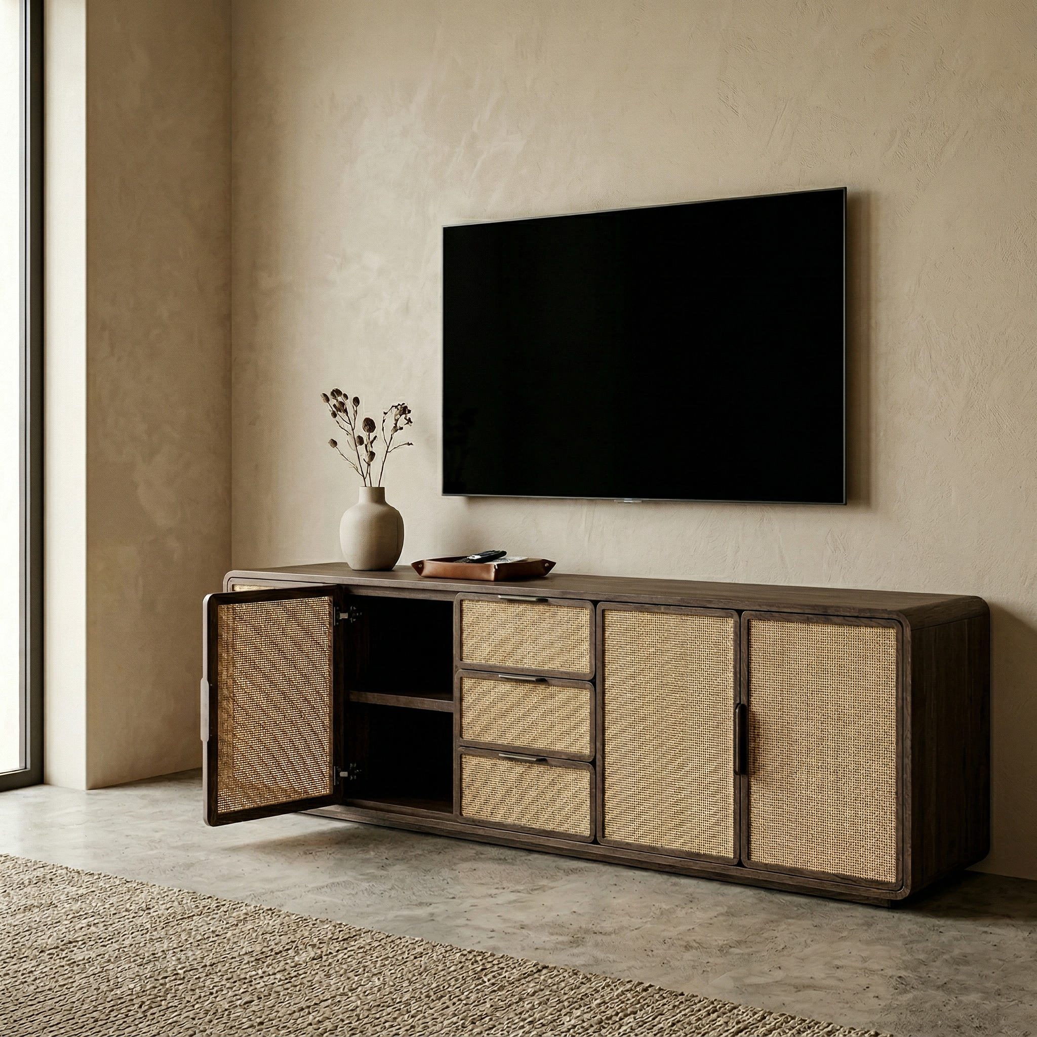 Tena Ahşap TV Konsolu Koyu Ceviz Large